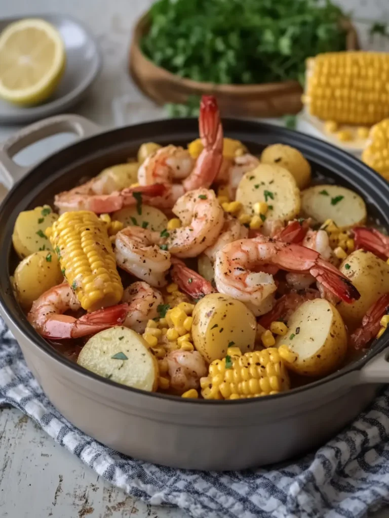 Slow Cooker Garlic Butter Shrimp Boil with Corn and Potatoes