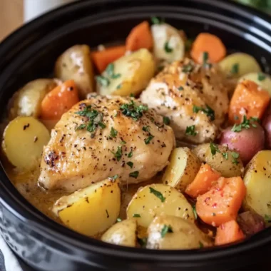 Melt in Your Mouth Crockpot Garlic Butter Chicken, Potatoes & Carrots