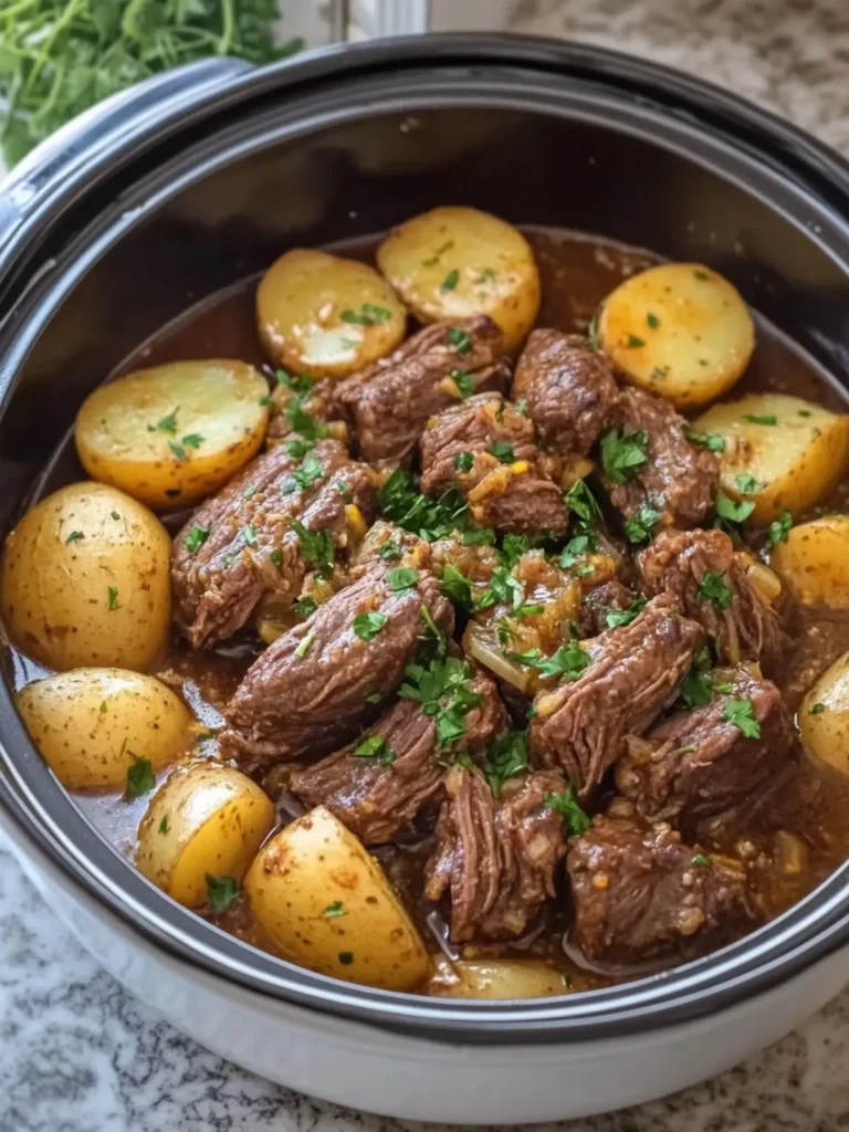 Slow Cooker Garlic Butter Beef and Potatoes