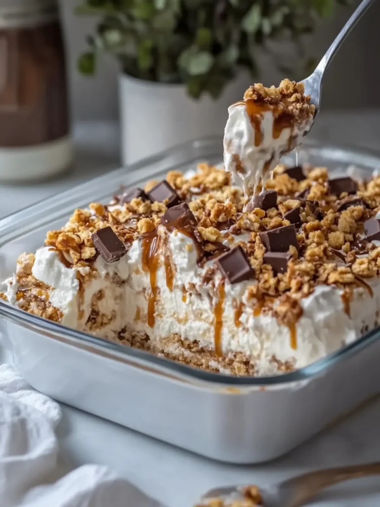 Irresistible Snickers Caramel Fluff Dessert Casserole Delight 2 Snickers Caramel Fluff Dessert Casserole