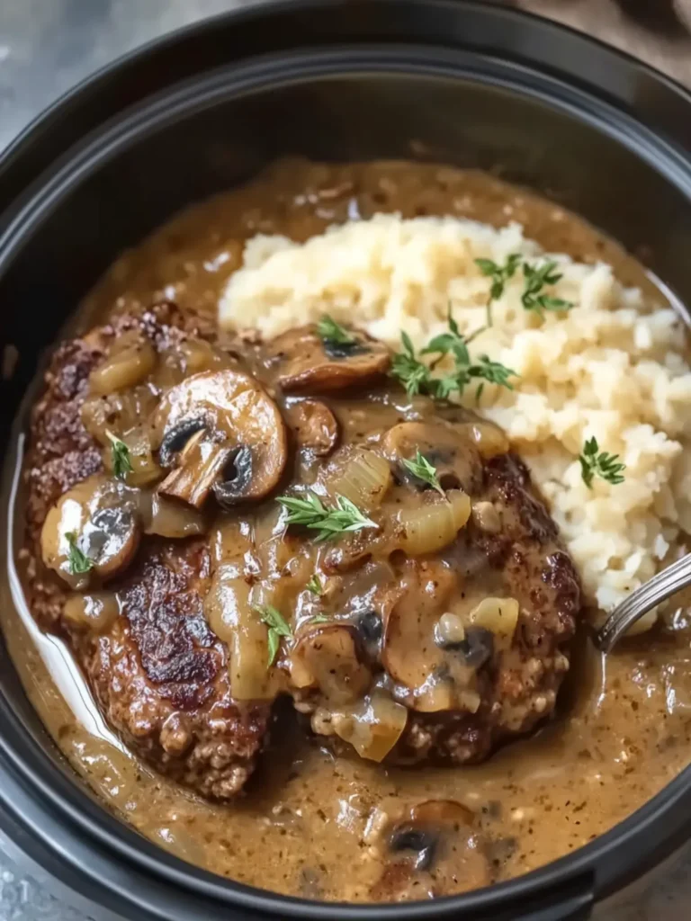 Savory Slow Cooker Salisbury Steak with Mushroom & Onion Gravy 4 Slow Cooker Salisbury Steak with Mushroom and Onion Gravy