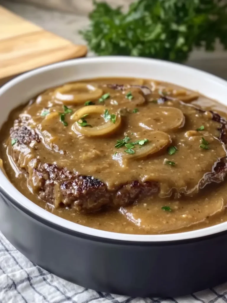 Slow Cooker Hamburger Steak in Creamy Onion Gravy