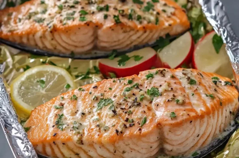 Creamy Garlic Herb Seafood Foil Packs – Easy Salmon Steaks Delight