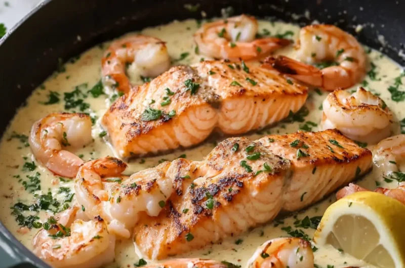 Creamy Garlic Herb Shrimp and Salmon Skillet Family Favorite