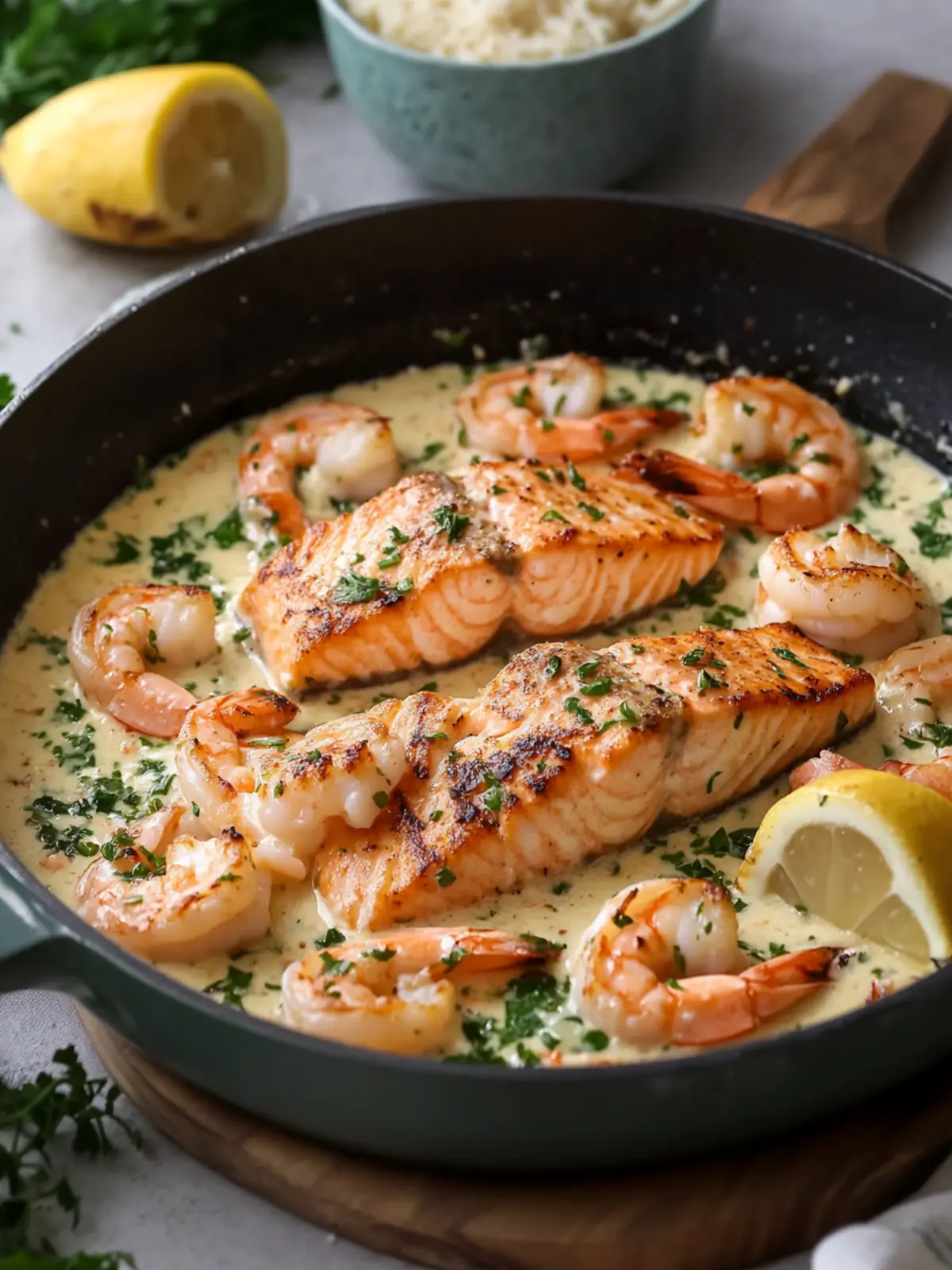 Creamy Garlic Herb Shrimp and Salmon Skillet Love at First Bite 5 Creamy Garlic Herb Shrimp and Salmon Skillet Family Favorite