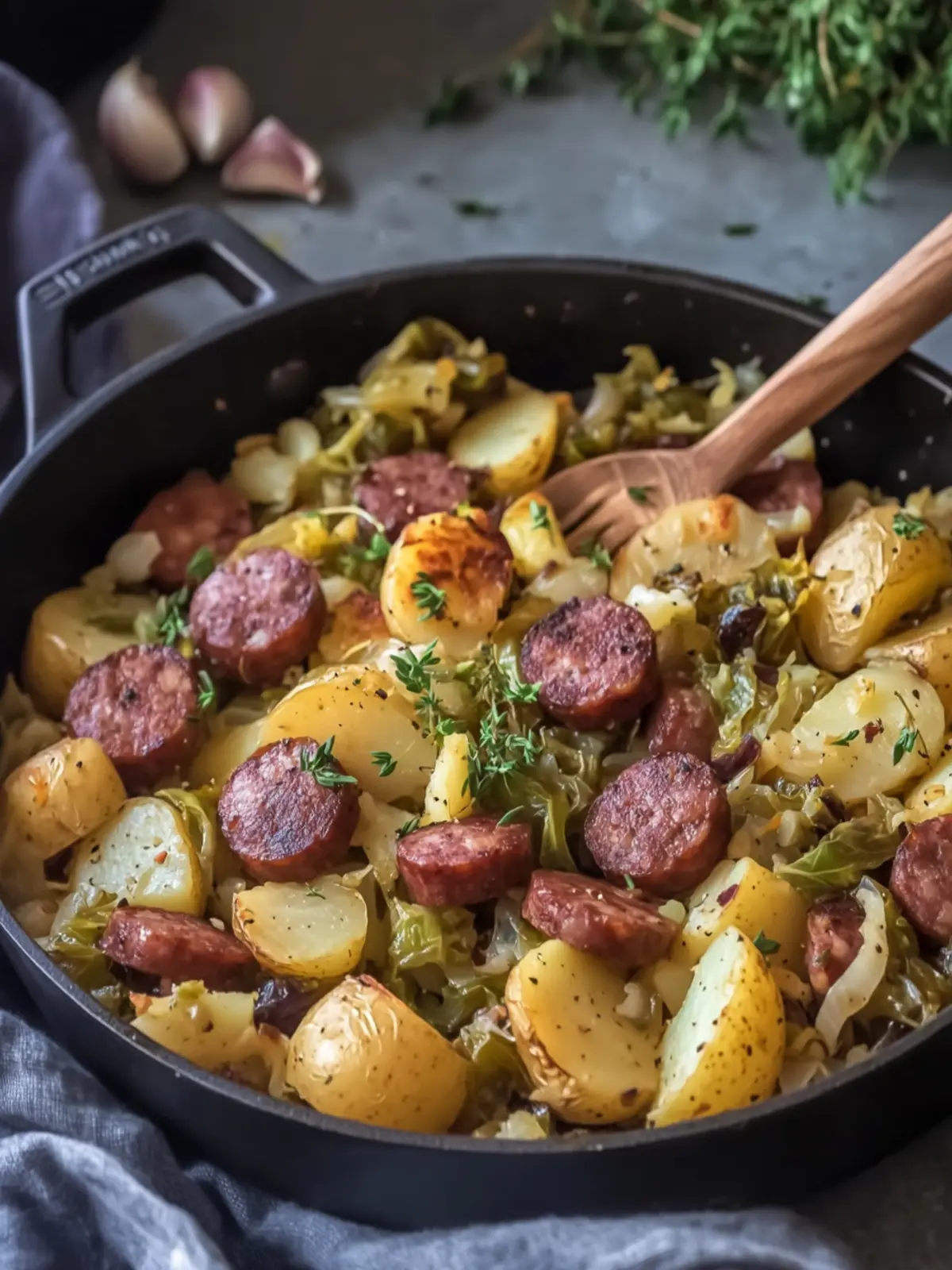Savory Smoked Sausage, Cabbage & Potato Skillet Delight 5 Smoked Sausage, Cabbage & Potato Skillet