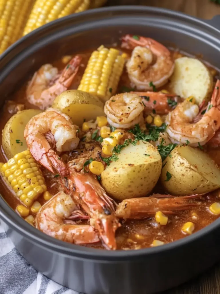 Savory Slow Cooker Garlic Butter Shrimp Boil with Corn & Potatoes 2 Slow Cooker Garlic Butter Shrimp Boil with Corn and Potatoes