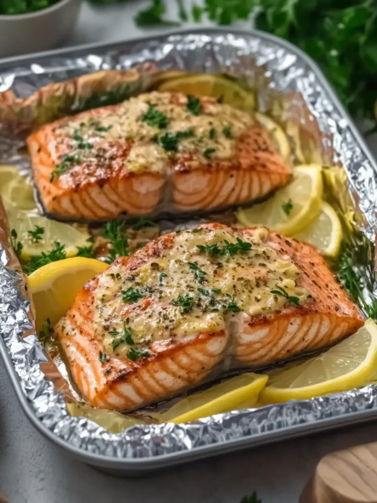 Creamy Garlic Herb Seafood Foil Packs – Easy Salmon Steaks Delight