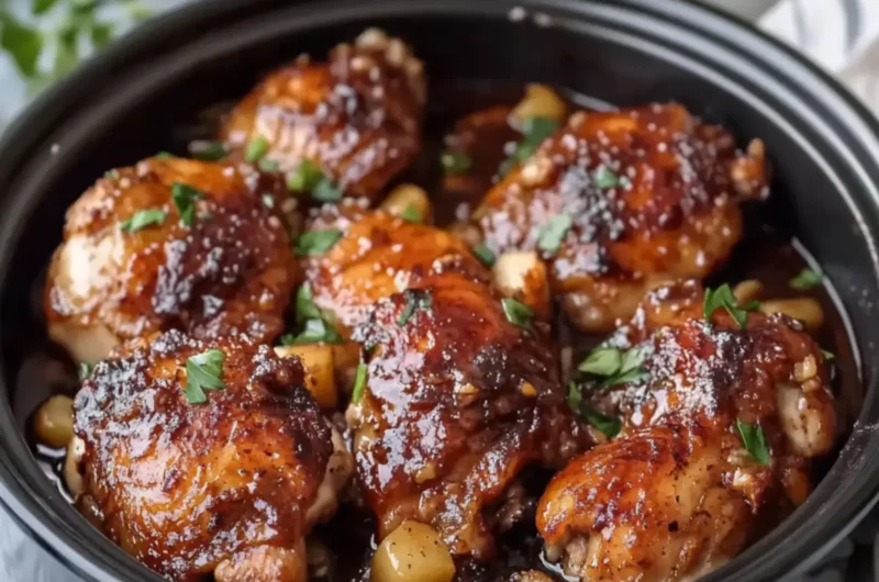 Slow Cooker Sticky Garlic Chicken Thighs