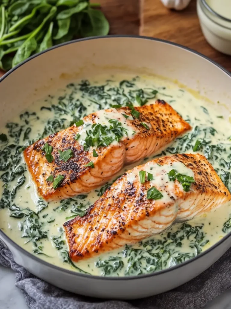 Boursin Salmon with Creamy Garlic Spinach Sauce