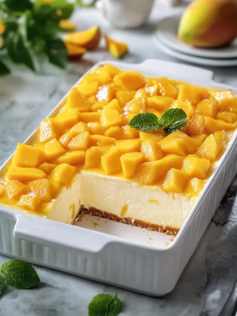 Divine Creamy Mango Cheesecake in a White Rectangular Casserole 3 Creamy Mango Cheesecake in a White Rectangular Casserole