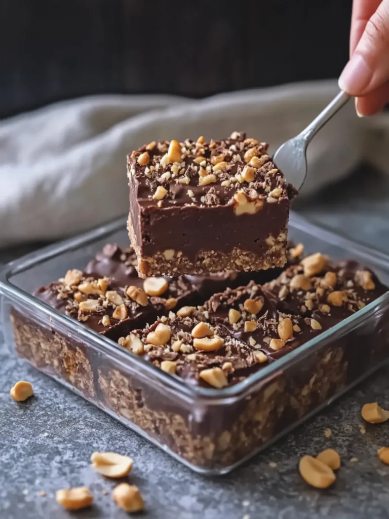 Decadent No-Bake Chocolate Peanut Crunch Fudge Squares 2 No-Bake Chocolate Peanut Crunch Fudge Squares
