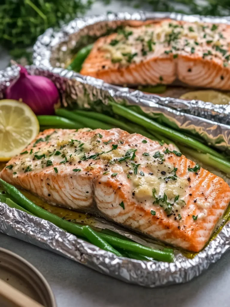 Creamy Garlic Herb Seafood Foil Packs – Easy Salmon Steaks Delight