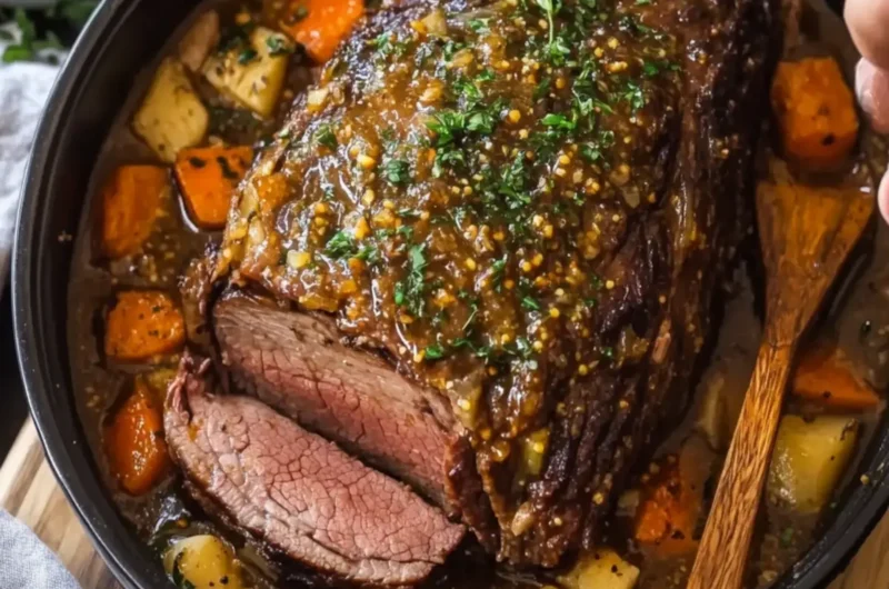 Slow Cooker Garlic Butter Glazed Beef Roast