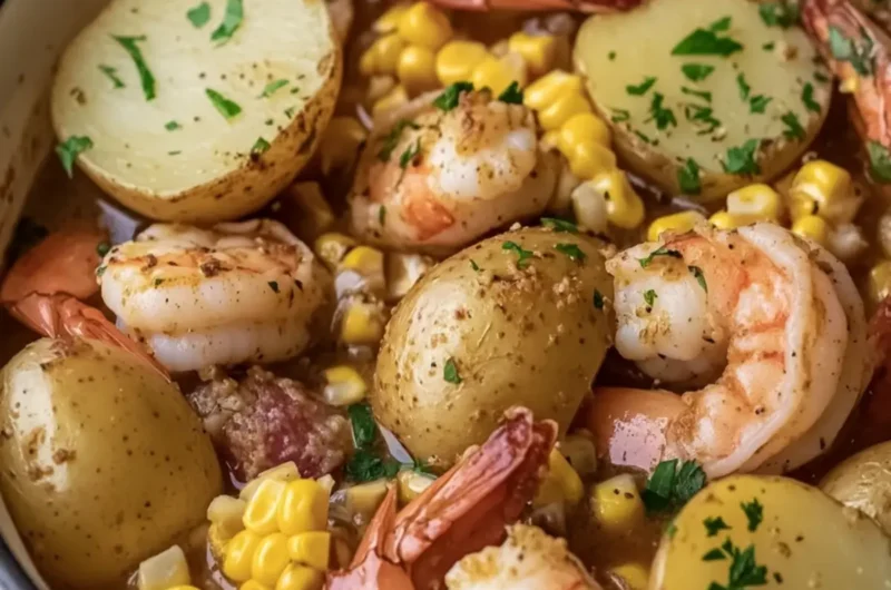 Slow Cooker Garlic Butter Shrimp Boil with Corn and Potatoes