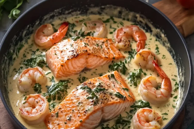 Tuscan Salmon and Shrimp Cream Skillet