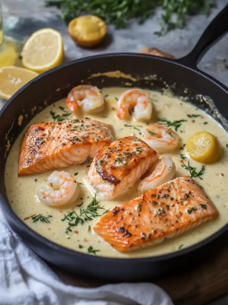 Delicious Creamy Garlic Butter Salmon and Shrimp Delight 2 Creamy Garlic Butter Salmon and Shrimp