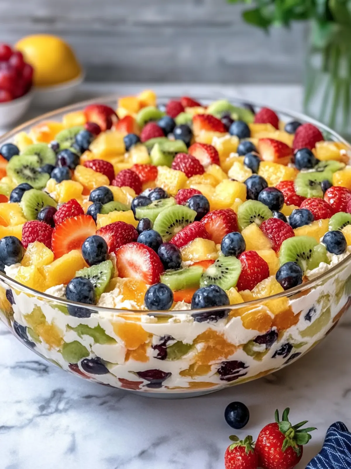 Rainbow Fruit Cheesecake Salad