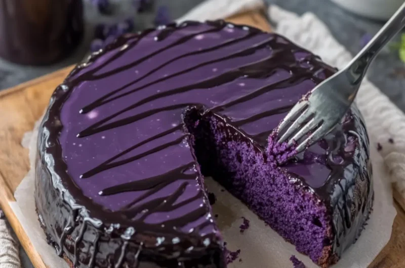 Steamed Ube Chiffon Cake with Chocolate Ube Glaze