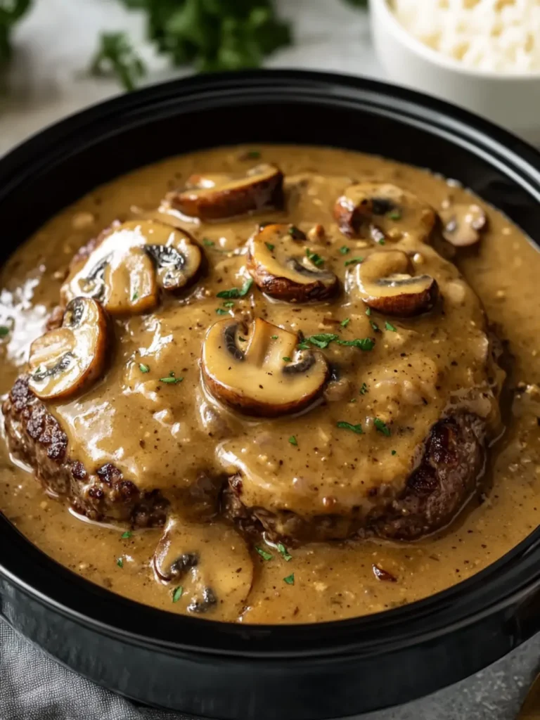 Crockpot Burger Steak with Mushroom Gravy