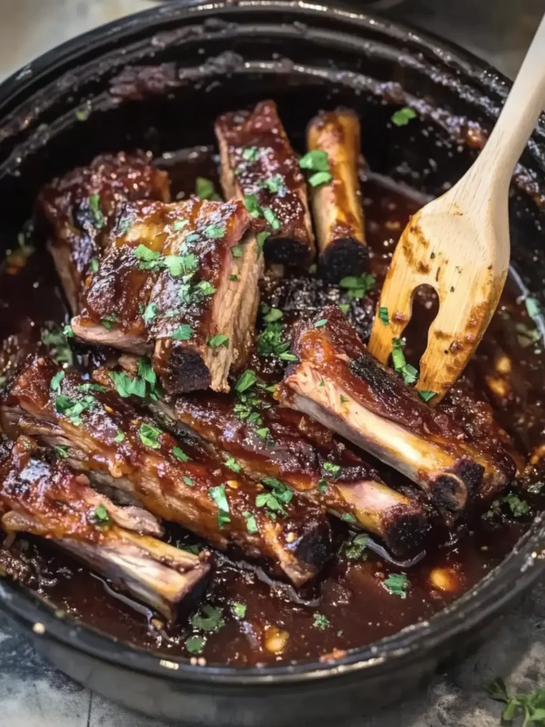 Slow Cooker Sticky, Caramelized BBQ Beef Ribs