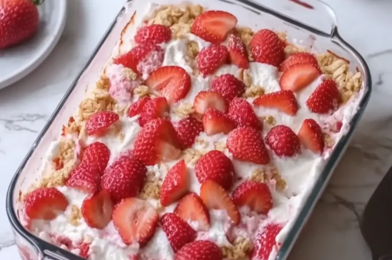Strawberry Heaven Pudding Casserole
