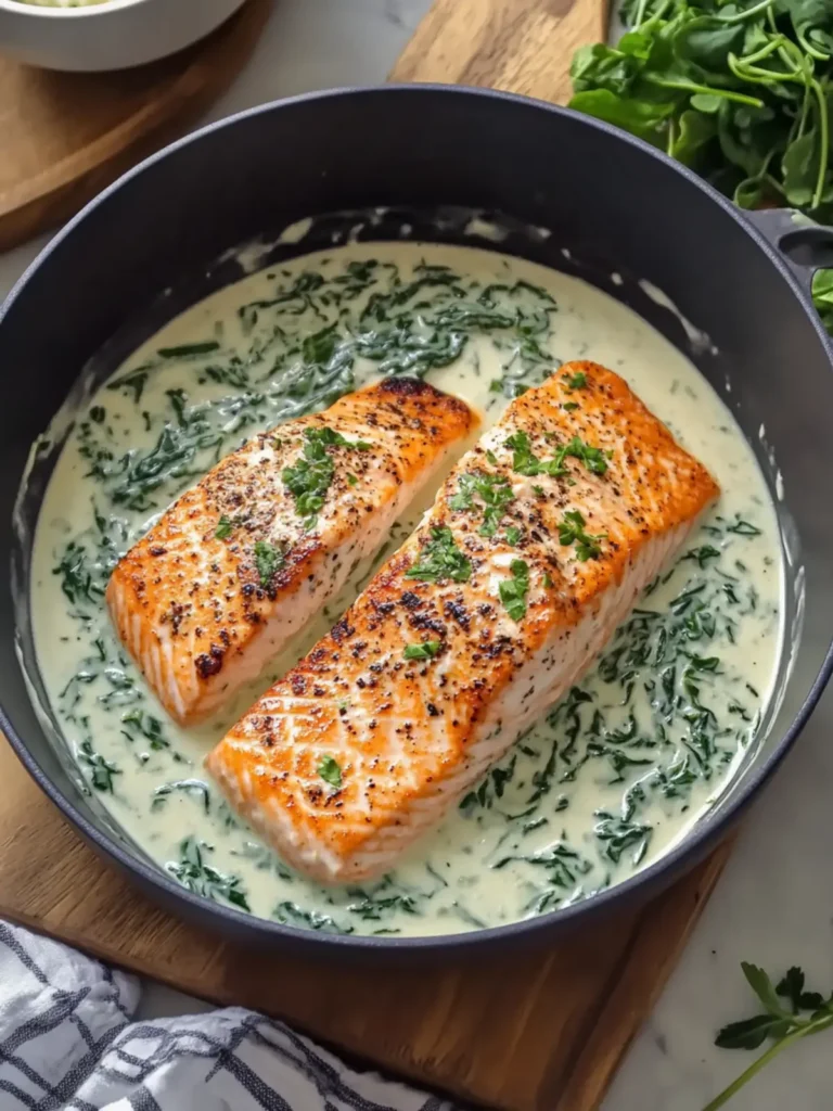 Boursin Salmon with Creamy Garlic Spinach Sauce