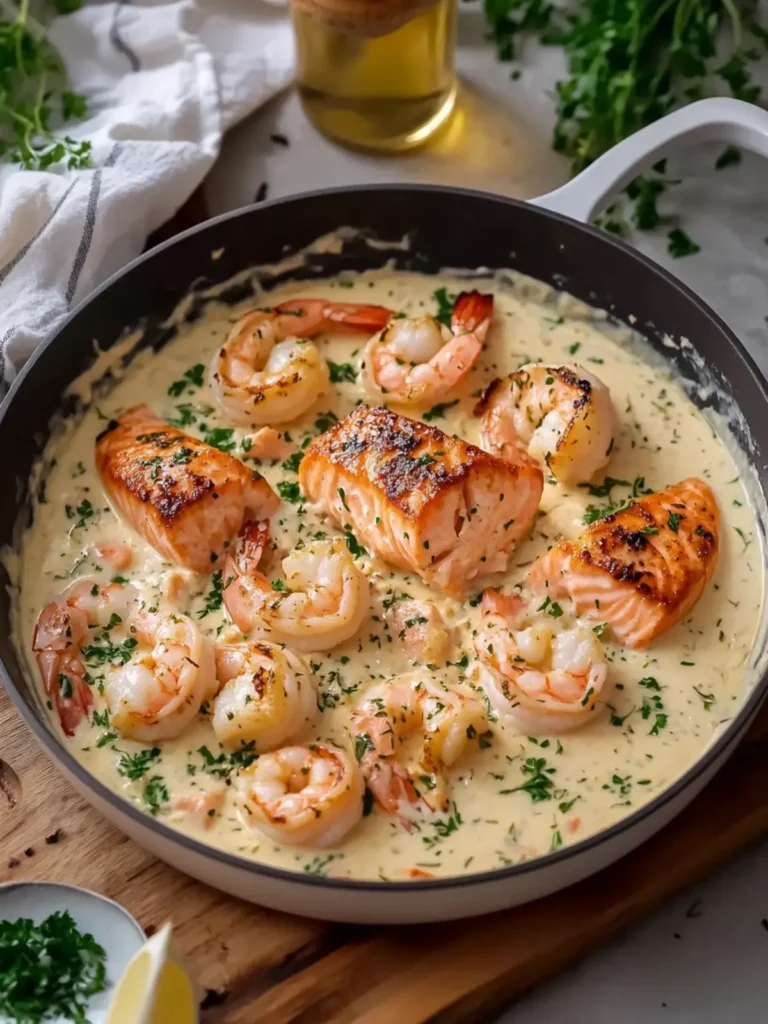 Creamy Garlic Herb Shrimp and Salmon Skillet Love at First Bite 3 Creamy Garlic Herb Shrimp and Salmon Skillet Family Favorite