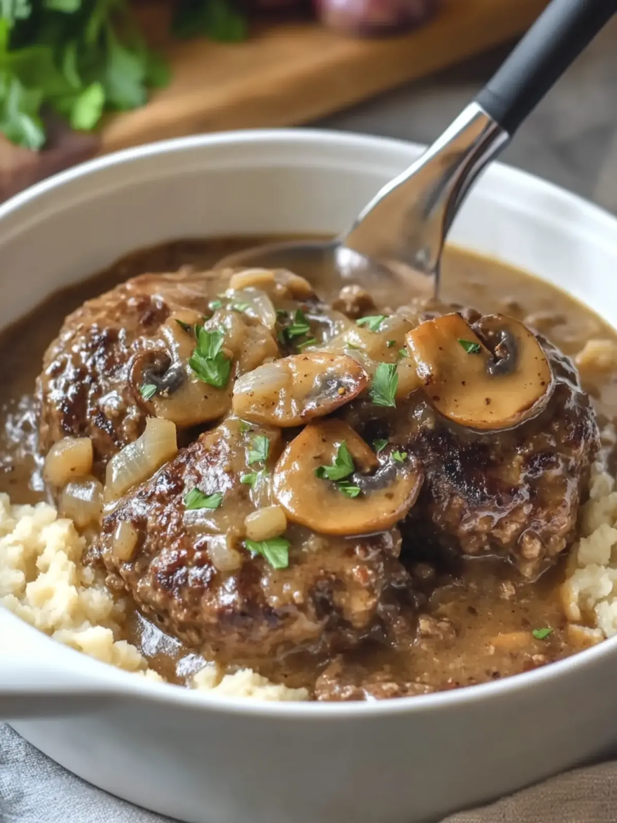 Savory Slow Cooker Salisbury Steak with Mushroom & Onion Gravy 5 Slow Cooker Salisbury Steak with Mushroom and Onion Gravy