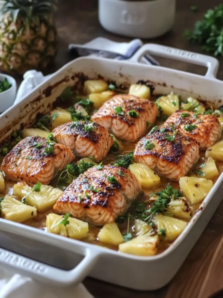 Pineapple Teriyaki Salmon Seafood Bake