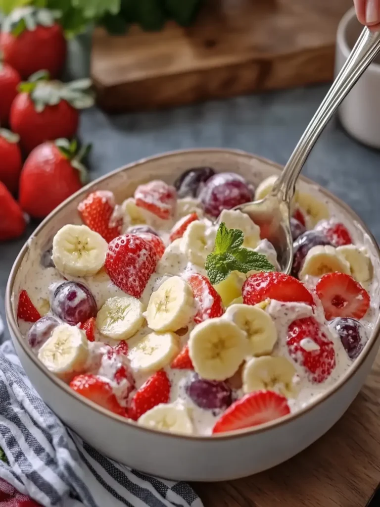 Creamy Strawberry Banana & Grape Fruit Salad Delight Bliss 3 Creamy Strawberry Banana & Grape Fruit Salad Delight
