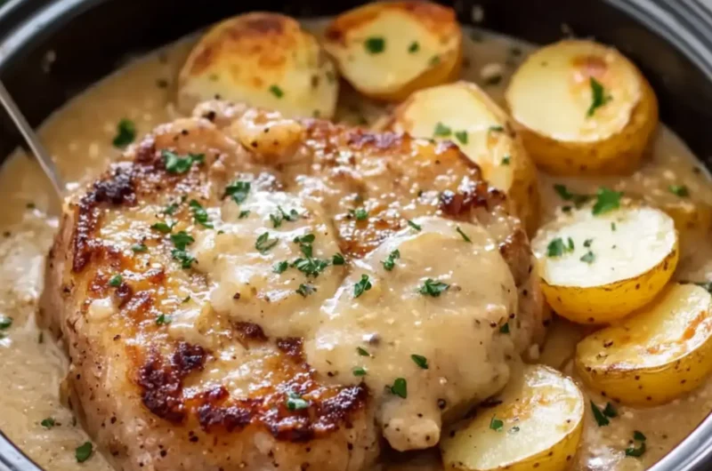 Slow Cooker 4-Ingredient Pork Chops & Scalloped Potatoes