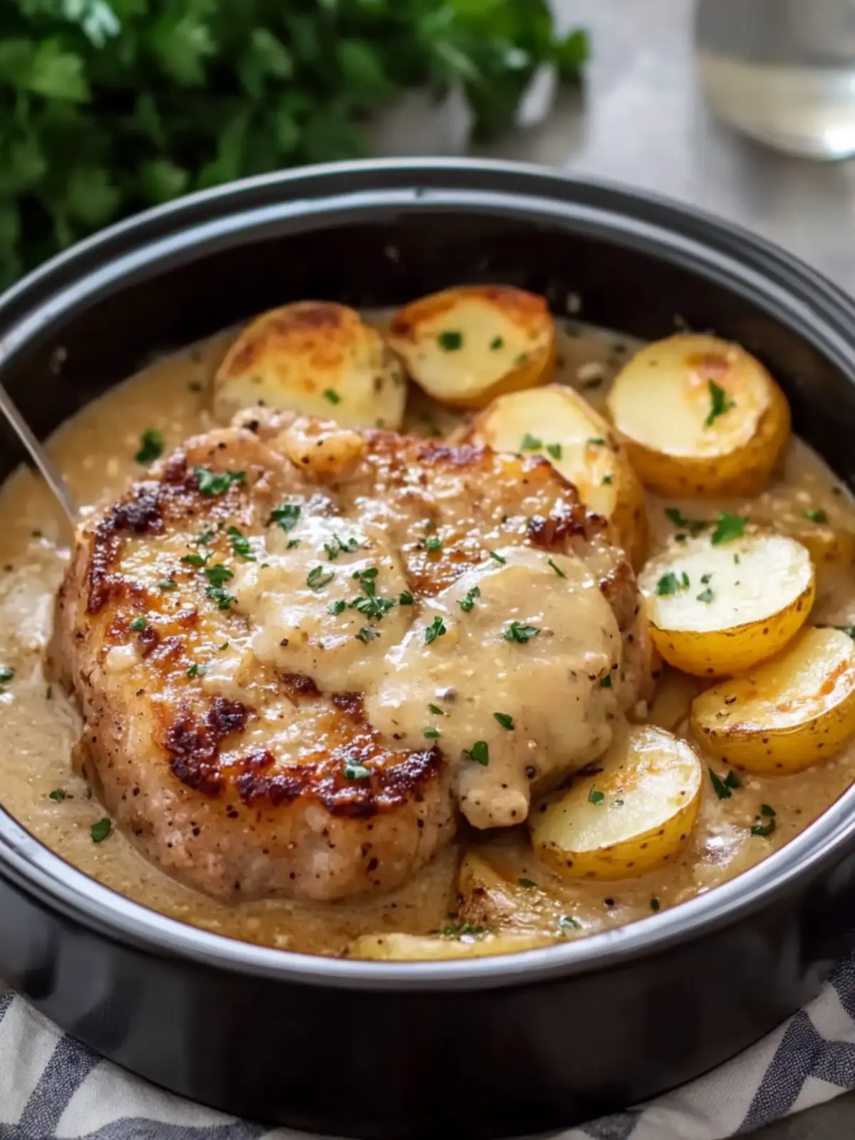 Slow Cooker 4-Ingredient Pork Chops & Scalloped Potatoes