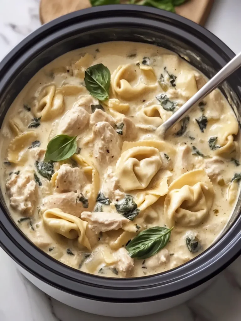 Crockpot Creamy Tuscan Chicken Tortellini