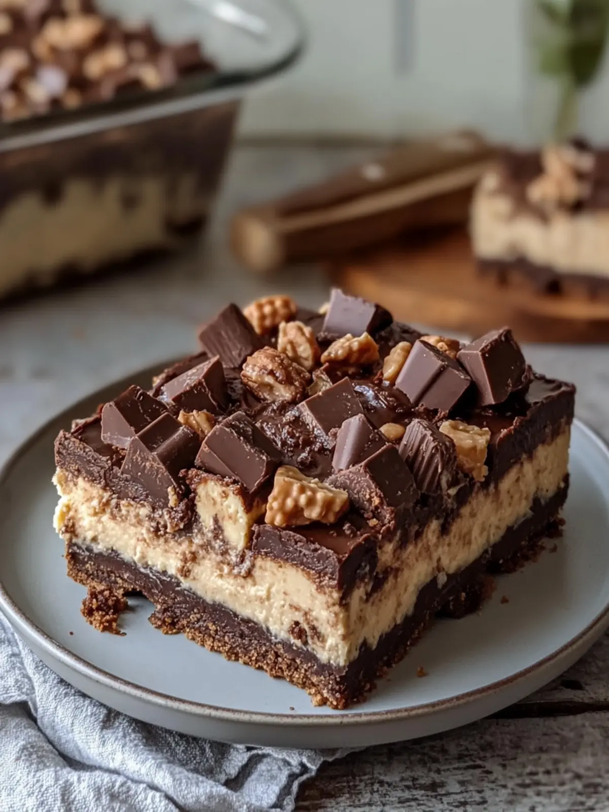 Peanut Butter Cup Brownie Cheesecake Bars