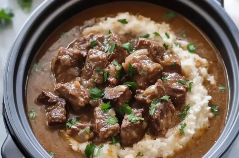 Slow Cooker 5-Ingredient Beef Tips and Gravy