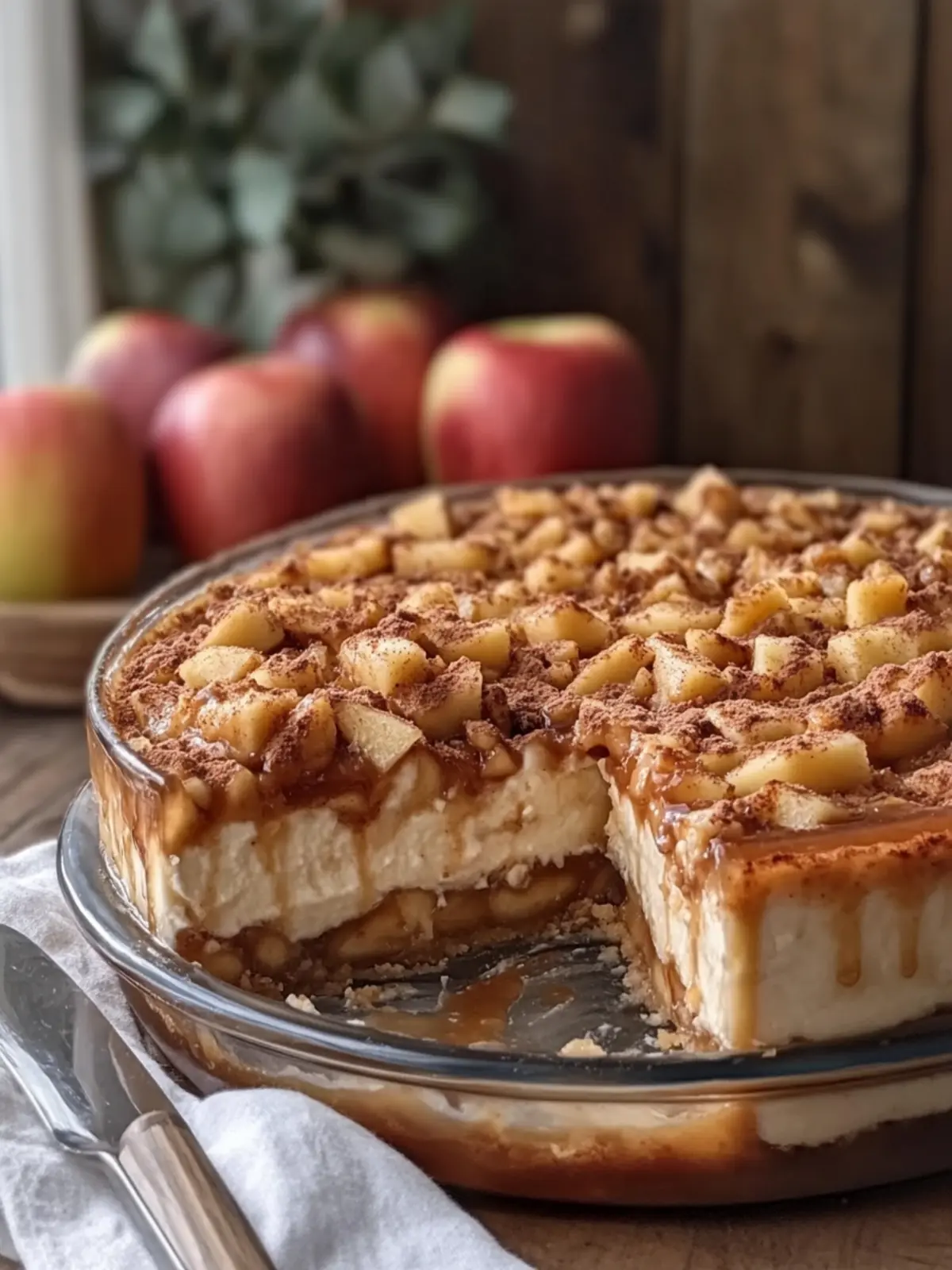 Indulge in Caramel Apple Pie Cheesecake Casserole Delight 5 Caramel Apple Pie Cheesecake with Creamy Cinnamon Vanilla Cheesecake Casserole