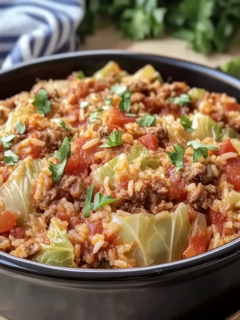 Crockpot Cabbage Roll Casserole Savory Beef & Tender Rice Delight 3 Crockpot Cabbage Roll Casserole Savory beef and Tender Rice mixture