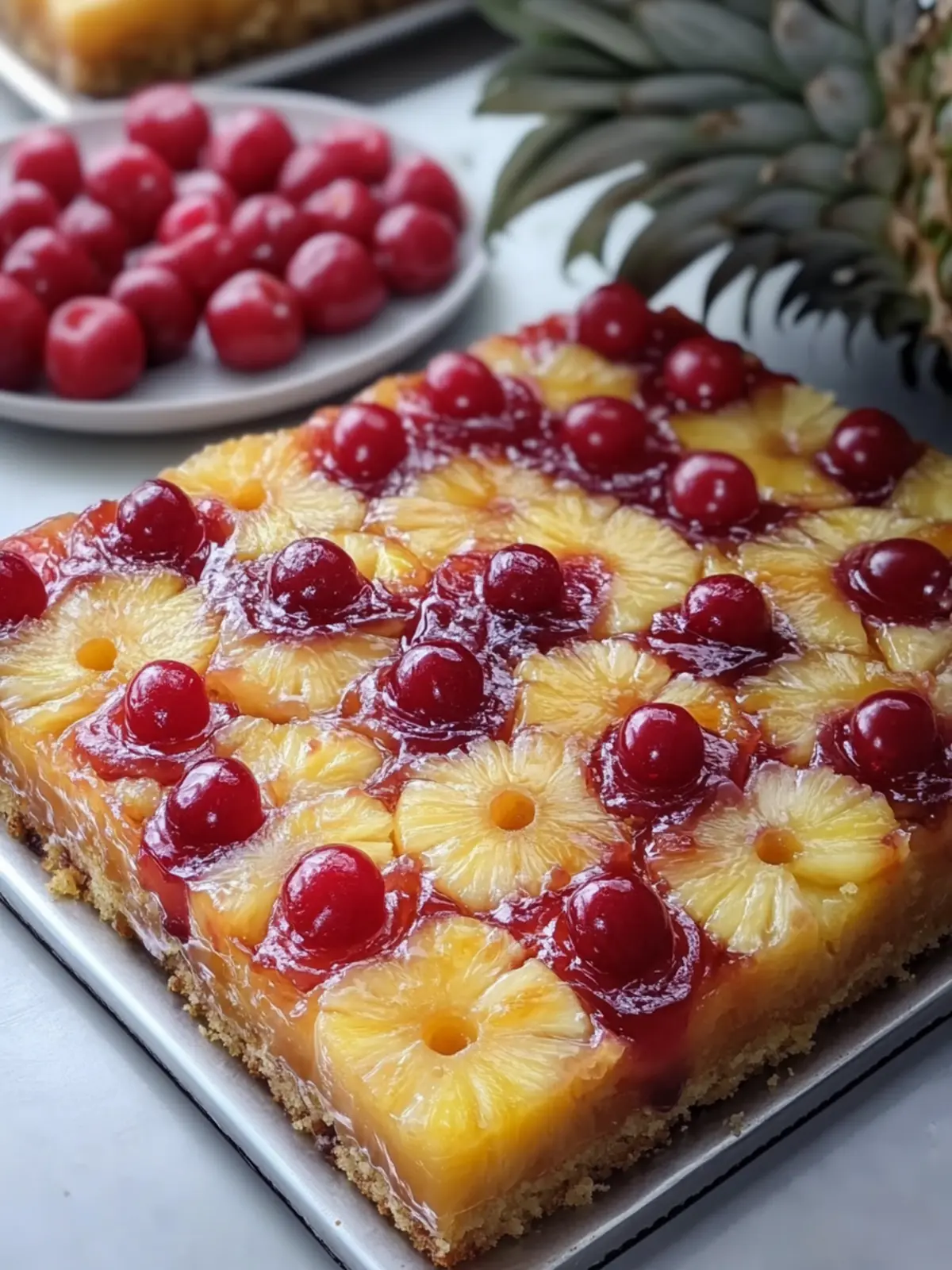 Sweet Pineapple Cherry Upside-Down Sheet Cake Magic 5 Pineapple Cherry Upside-Down Sheet Cake