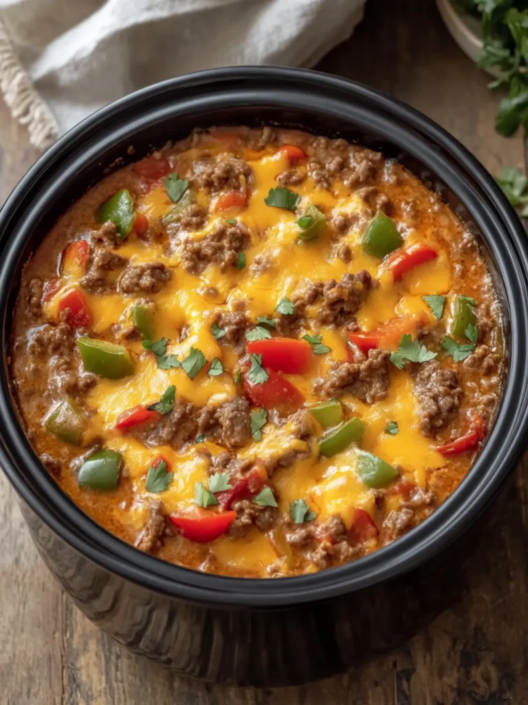 Crockpot Cheesy Beef and Pepper Casserole That Comforts You 2 Crockpot Cheesy Beef and Pepper Casserole