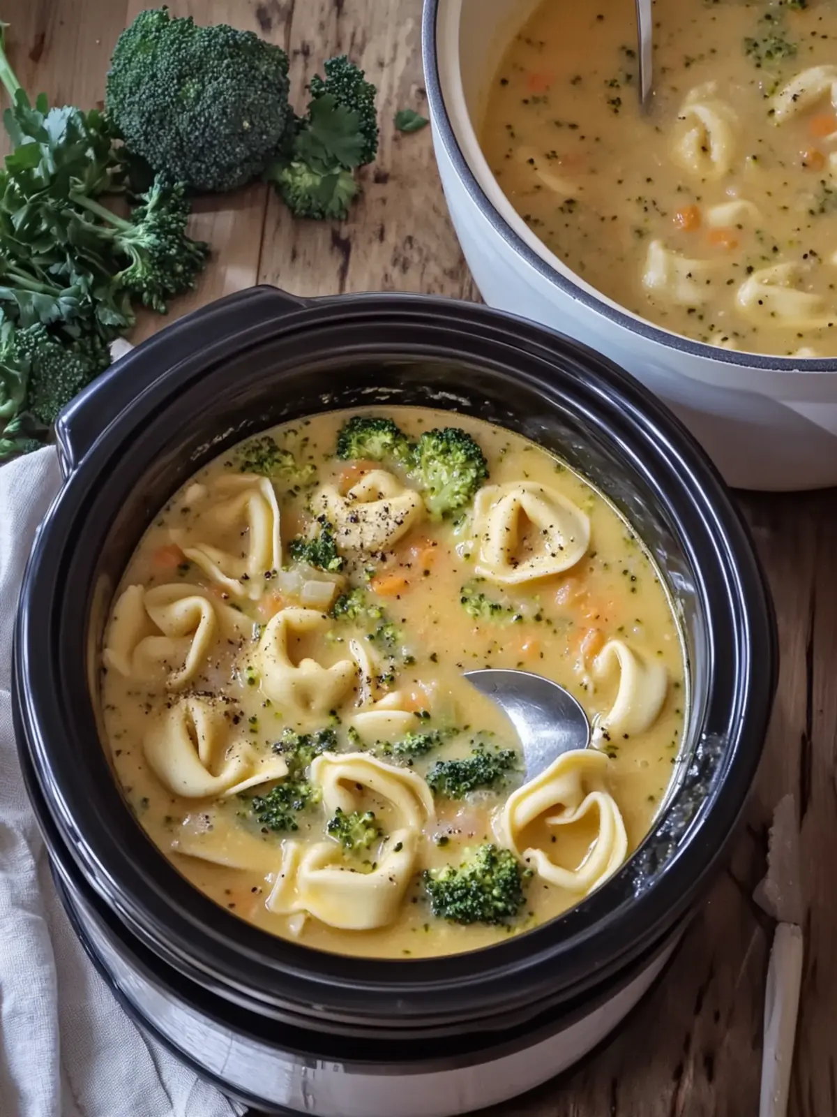 Crockpot Broccoli Cheddar Tortellini Soup