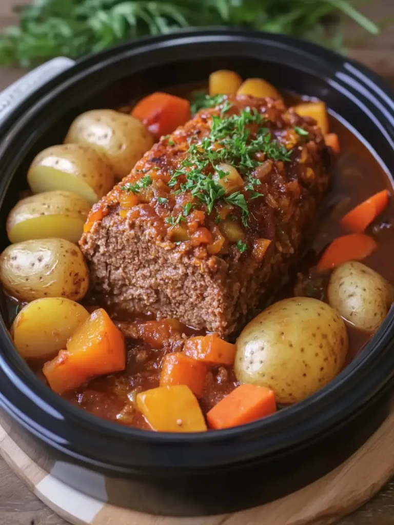 Savory Crockpot Meatloaf with Potatoes and Veggies Delight 3 Crockpot Meatloaf with Potatoes and Vegetables
