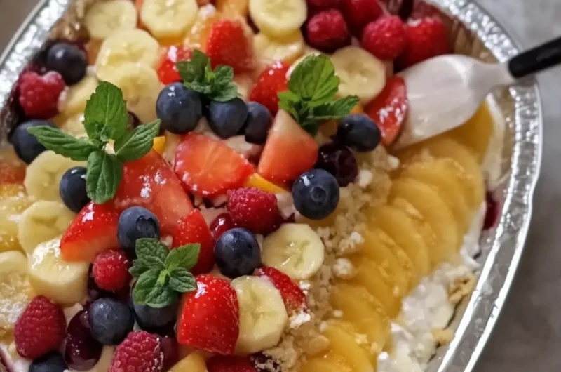 Cheesecake Fruit Salad in a Tin Foil Tray
