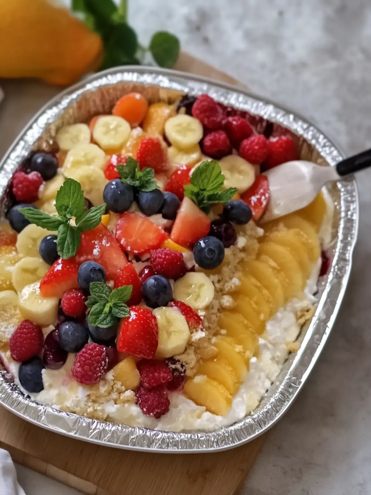 Cheesecake Fruit Salad in a Tin Foil Tray That Wows Every Time 5 Cheesecake Fruit Salad in a Tin Foil Tray