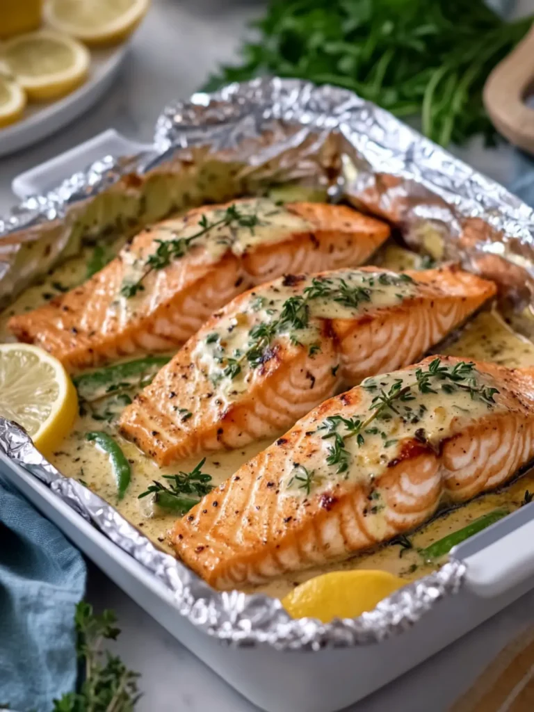 Creamy Garlic Herb Seafood Foil Packs – Easy Salmon Steaks Bliss 4 Creamy Garlic Herb Seafood Foil Packs – Easy Salmon Steaks Delight