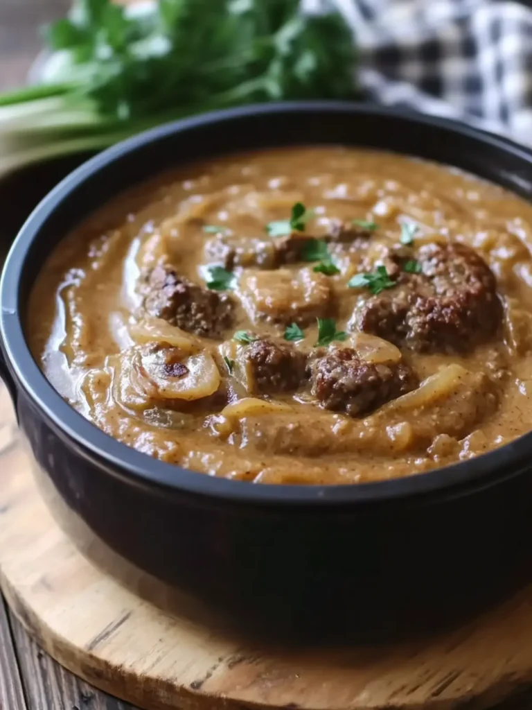 Slow Cooker Hamburger Steak in Creamy Onion Gravy