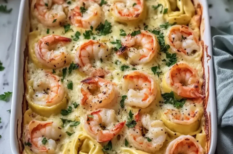 Shrimp Scampi Tortellini Bake