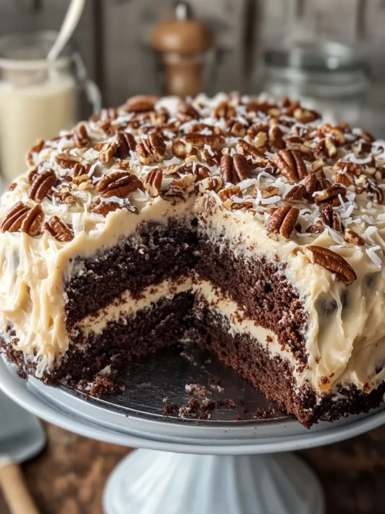 Decadent German Chocolate Cake with Coconut Pecan Frosting 2 German Chocolate Cake with Coconut Pecan Frosting