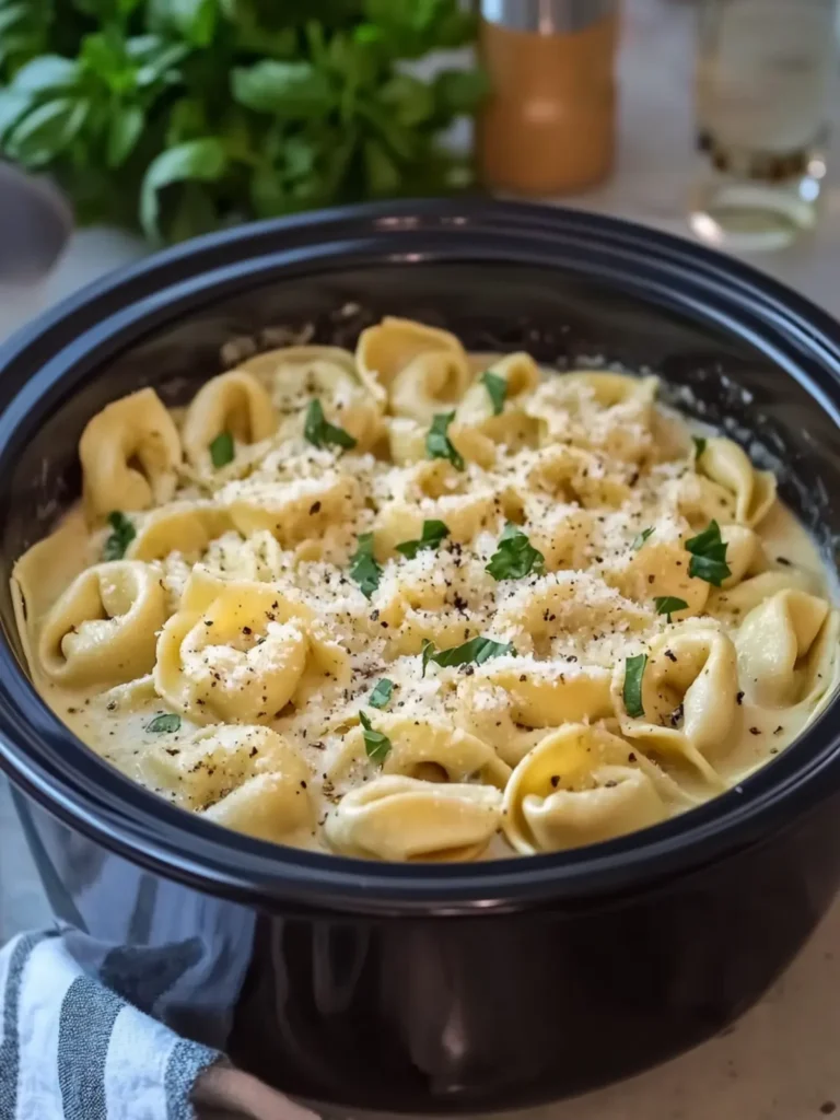 Crockpot Creamy Garlic Parmesan Tortellini for Easy Comfort Food 2 Crockpot Creamy Garlic Parmesan Tortellini