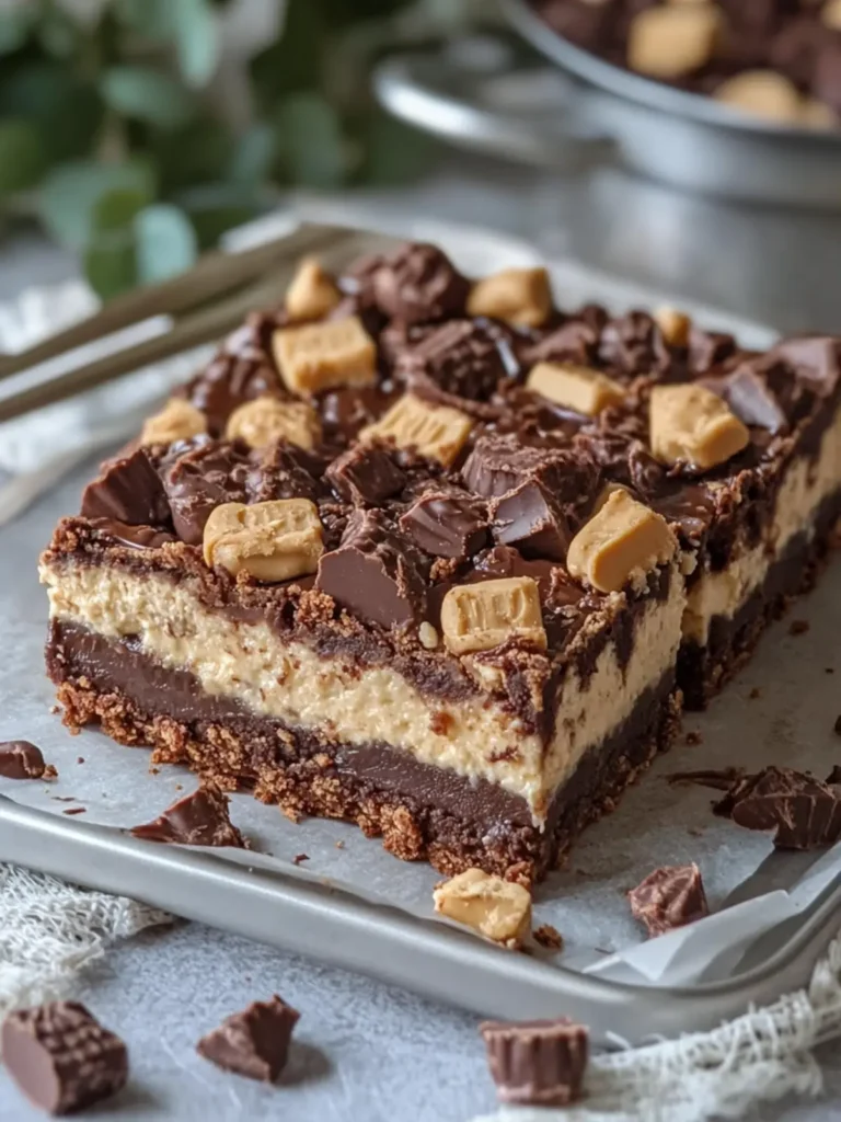 Peanut Butter Cup Brownie Cheesecake Bars